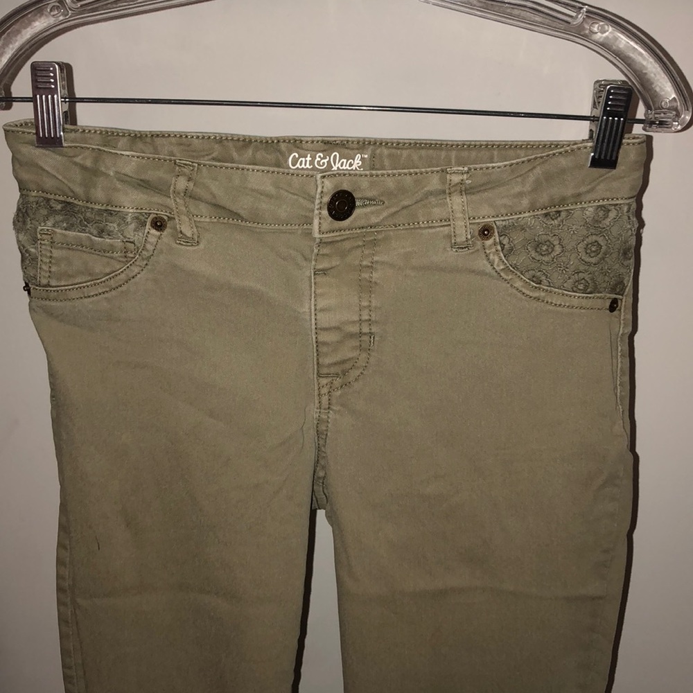 Army green lace pocket pants